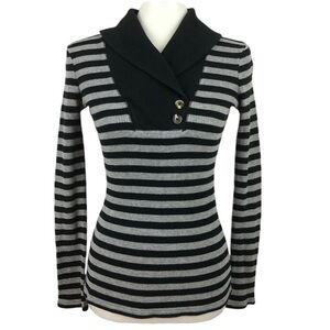 Converse Y2K Waffle Ribbed Shawl Collar Striped Thermal Top